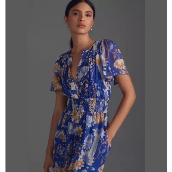 Anthropologie The Somerset Jumpsuit Chiffon Edition Blue Size S Tall NEW - Picture 2 of 16